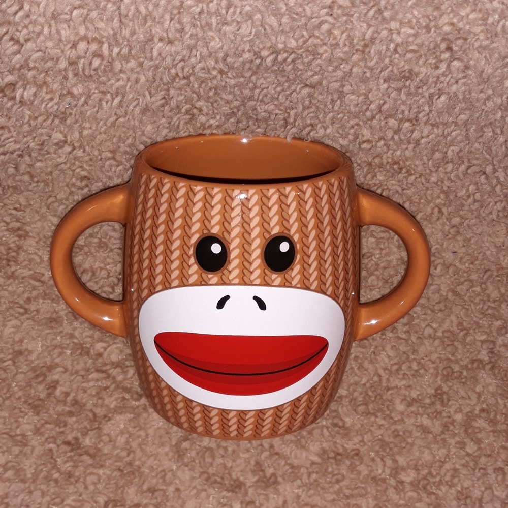 Sock Monkey Double 2 Handle Brown Coffee, Cocoa ceramic mug 14oz Galeria